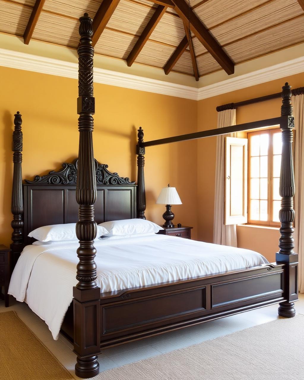 Carved four-poster bed